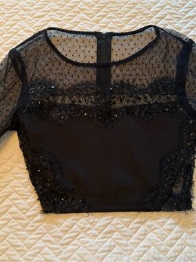 Topshop Black Sheer Mesh Embellished Crop Top